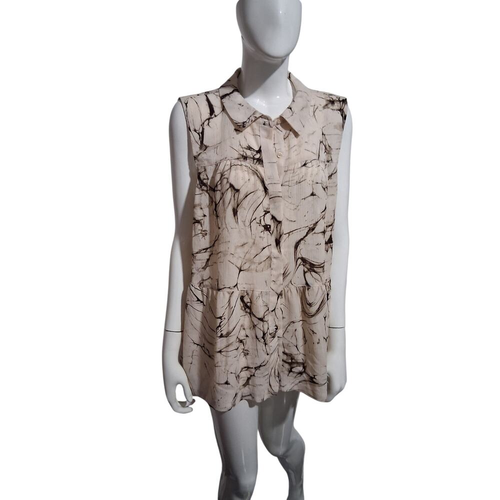Madison Grey XXL Women's Sleeveless Marbled Boho Button Up‎ Textured Casual Tank